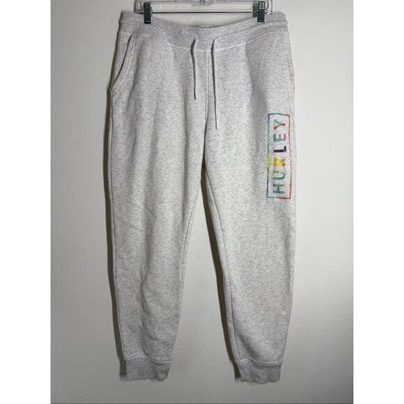 Hurley Men’s Joggers Multicolor Logo Gray Cotton Blend Drawstring Size L - Picture 1 of 12